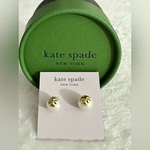 Kate Spade New York Pearls Emblem Imitation Pearl Stud Earrings in Gold Tone